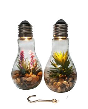 LED Deko Glühbirne aus Glas mit Kunstpflanze warmweiß - 2 Designs -